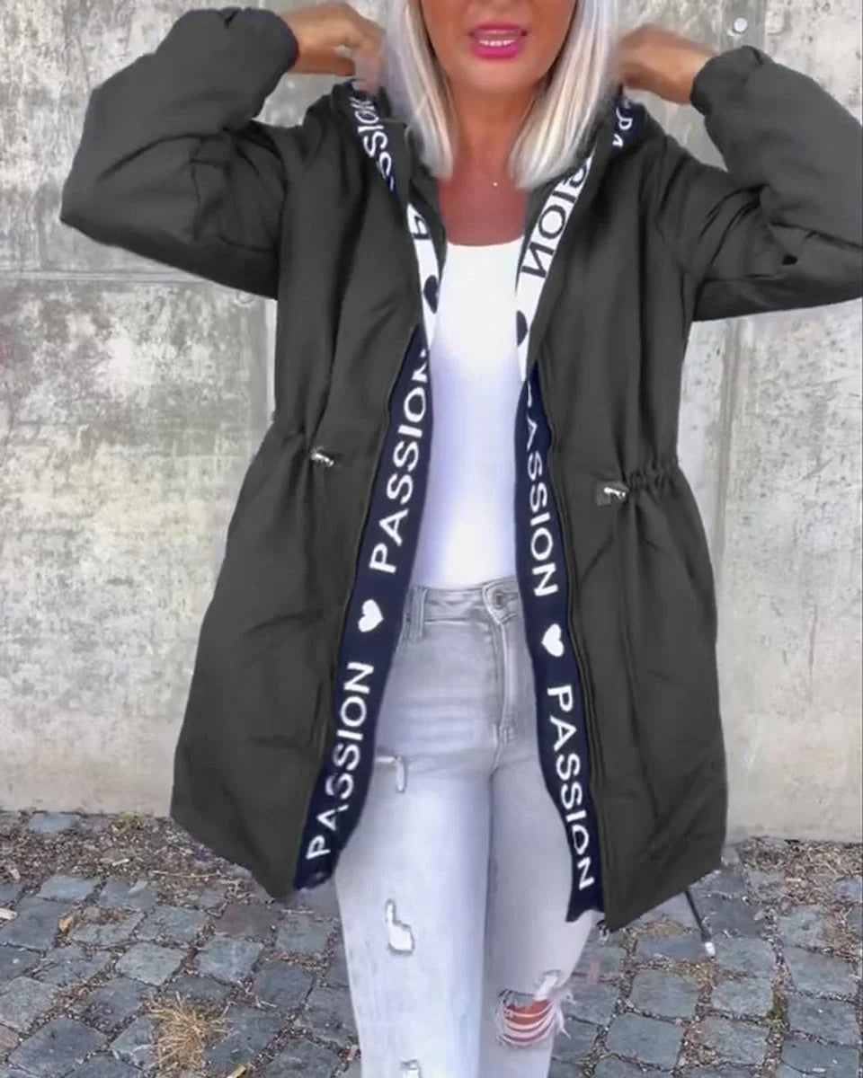 Women's hooded drawstring midi parka coat