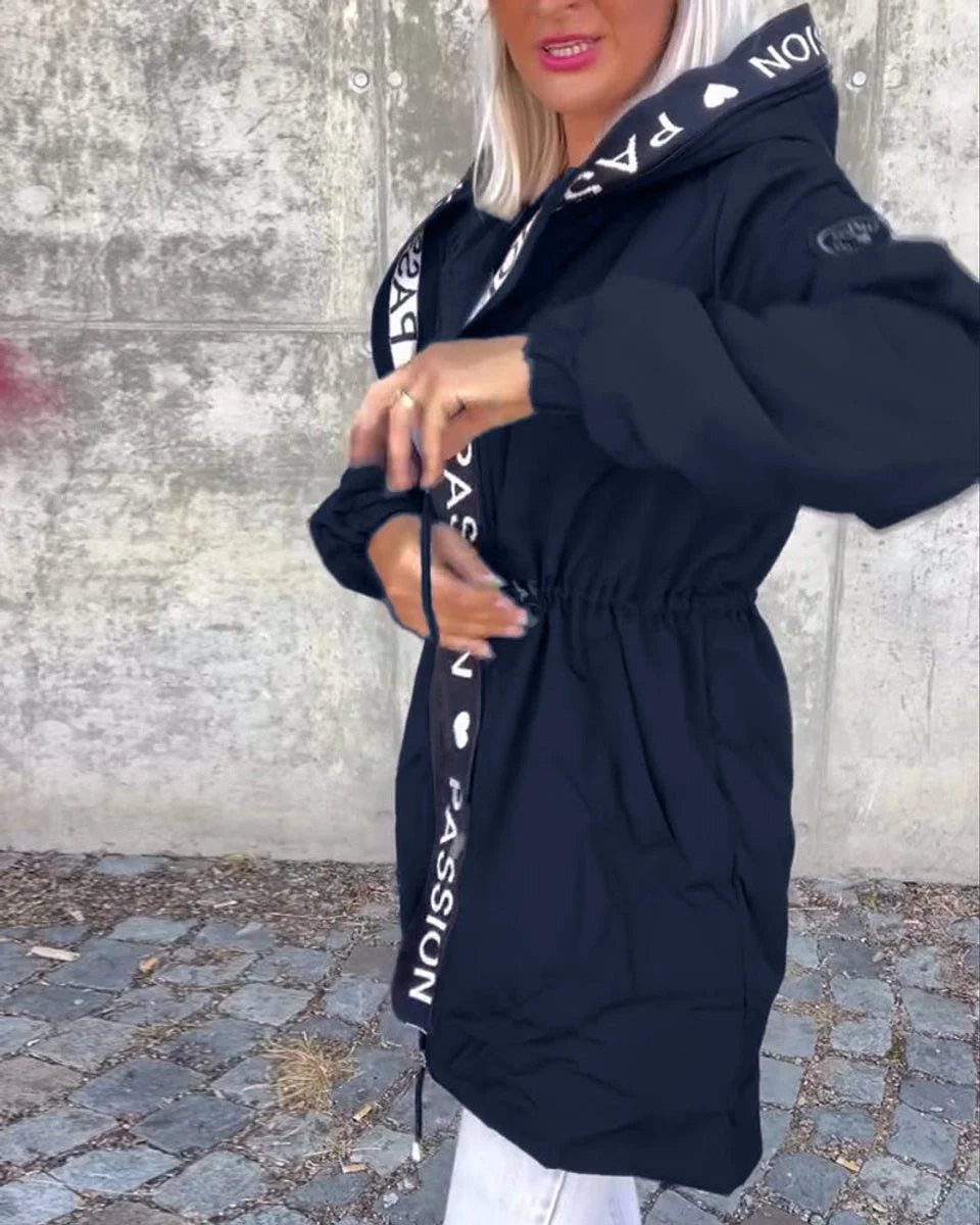 Women's hooded drawstring midi parka coat