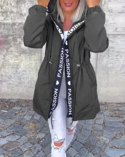 Women's hooded drawstring midi parka coat – Gray