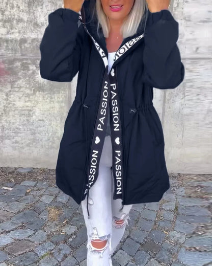Women's hooded drawstring midi parka coat – Navy Blue