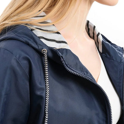 Women's hooded drawstring waterproof rain coat