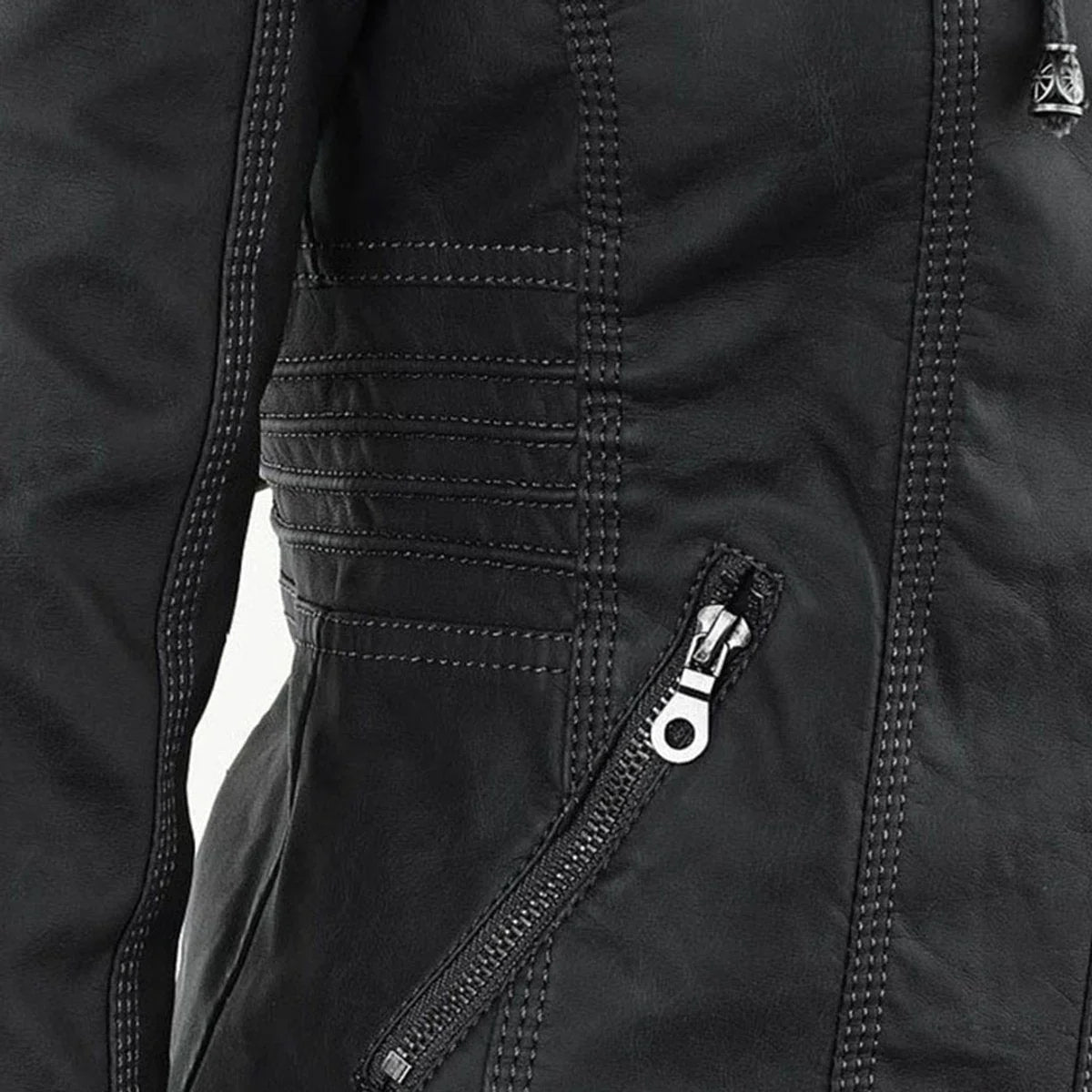 Women's hooded faux leather moto coat removable hood