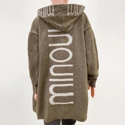Women's hooded open-front knit cardigan sweater jacket