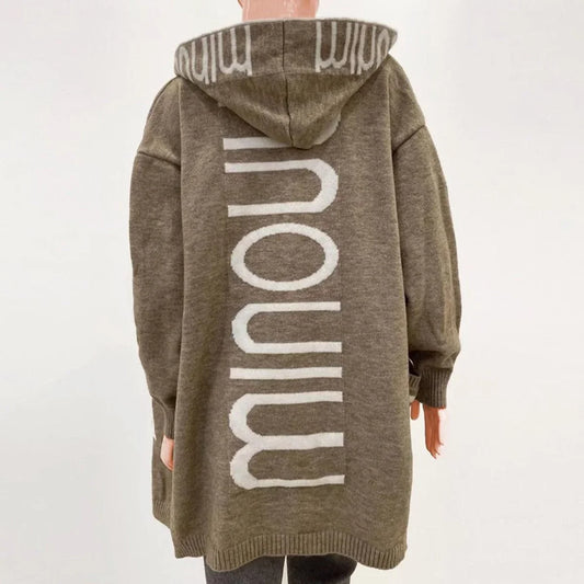 Women's hooded open-front knit cardigan sweater jacket