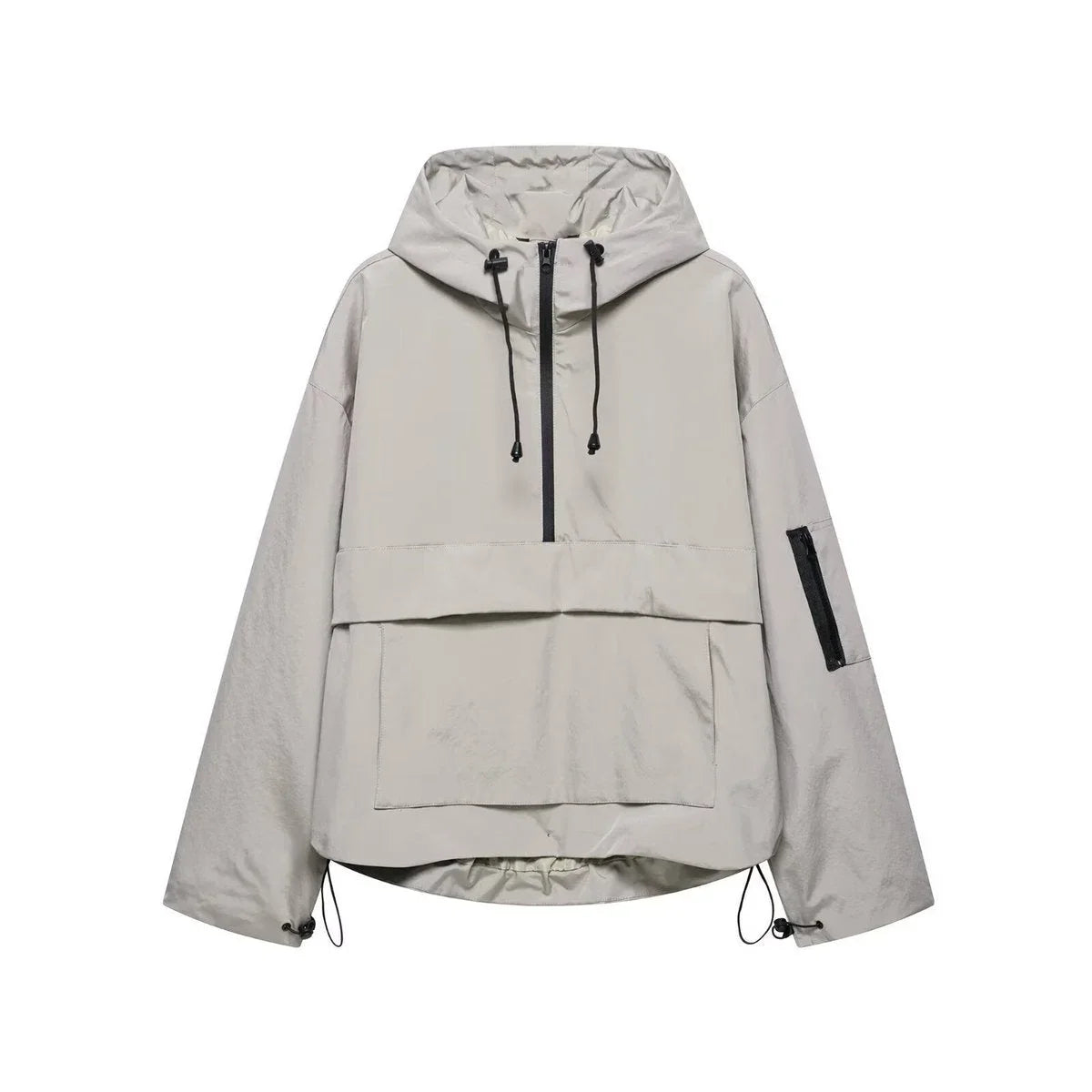 Women's hooded pullover anorak quilted jacket half-zip – Gray