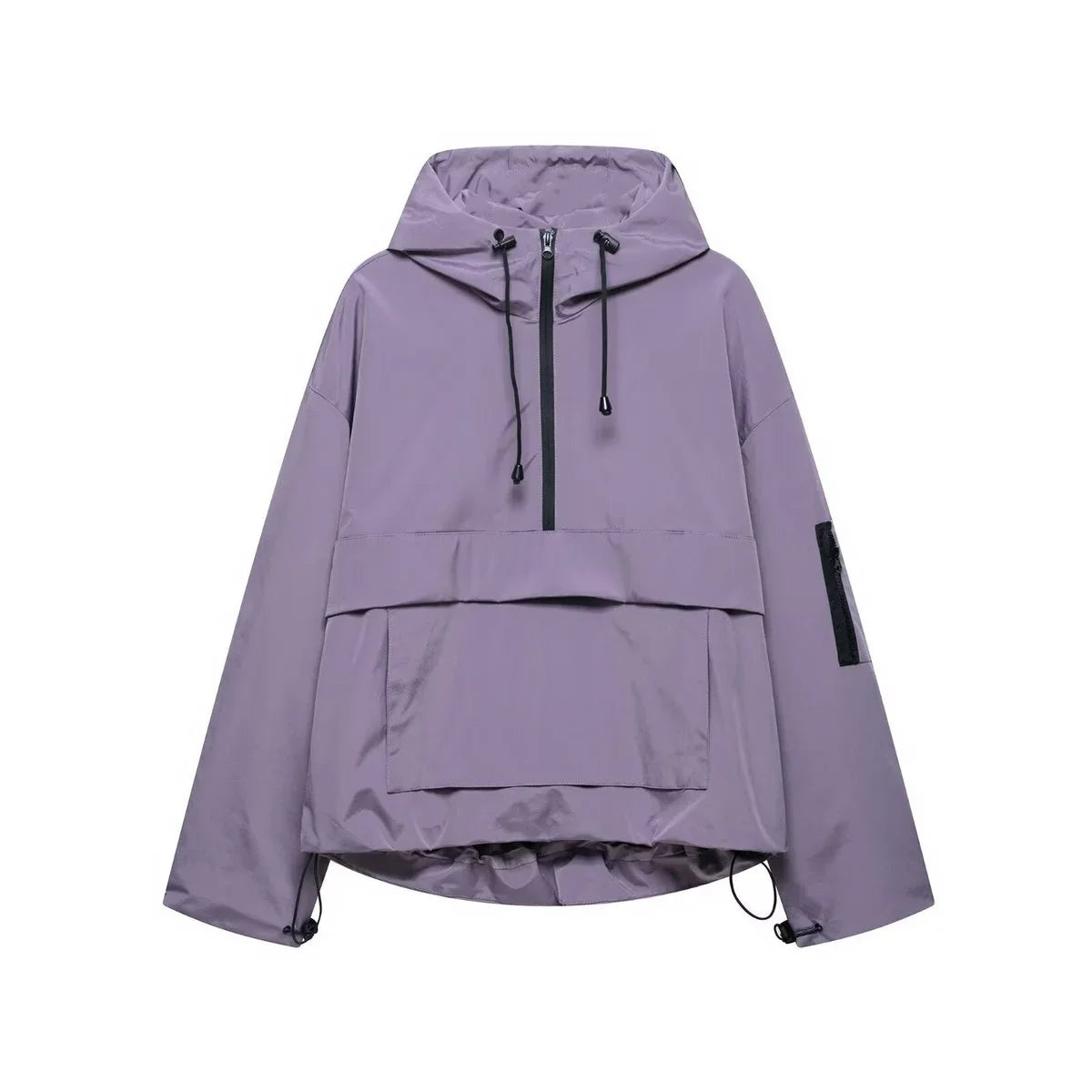 Women's hooded pullover anorak quilted jacket half-zip – Purple