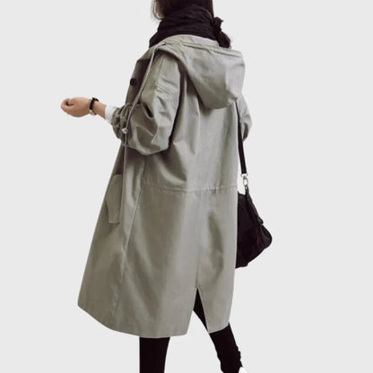 Women's hooded waterproof relaxed-fit long trench coat