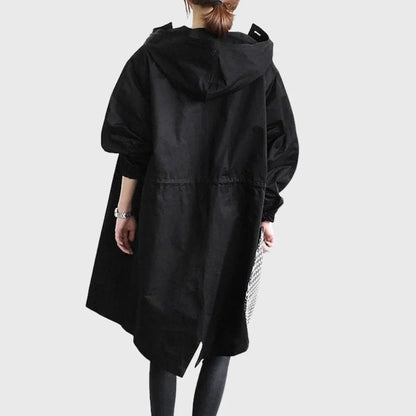 Women's hooded waterproof relaxed-fit long trench coat