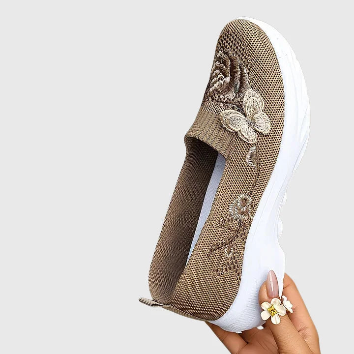 Women's knit butterfly embroidered slip-on sneakers with sole