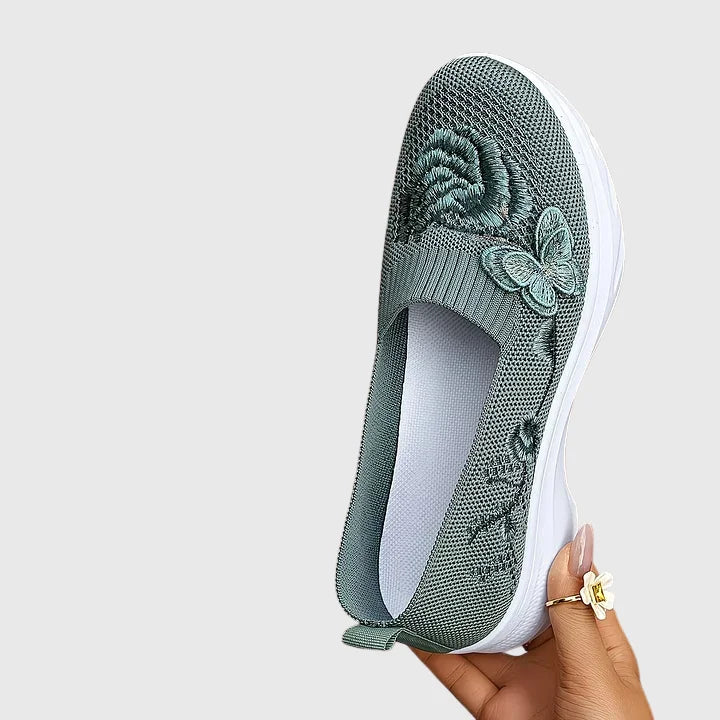 Women's knit butterfly embroidered slip-on sneakers with sole