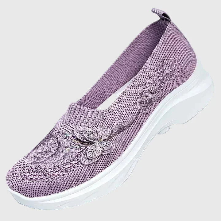 Women's knit butterfly embroidered slip-on sneakers with sole – Purple