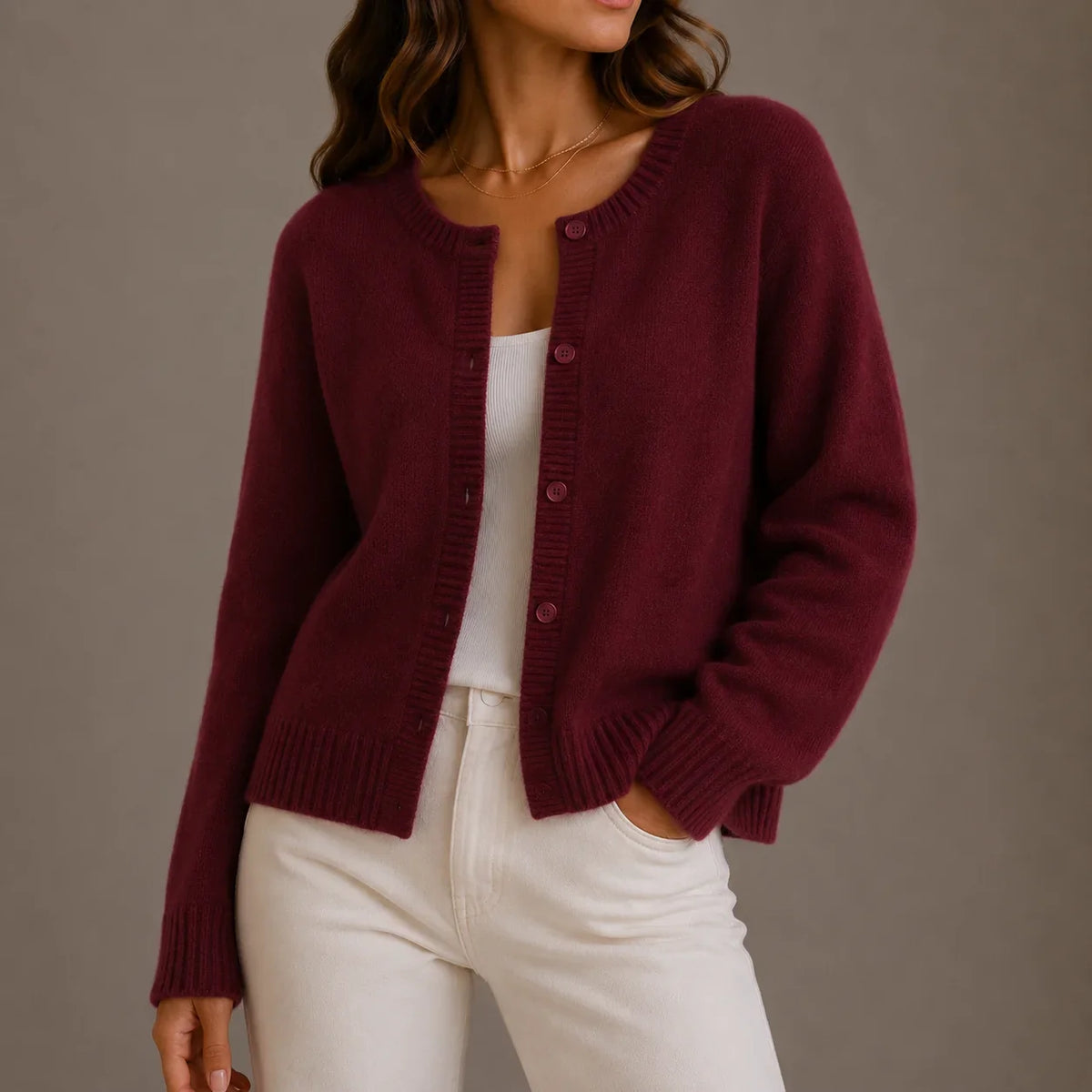 Women's knitwear cardigan, soft button-up round neck – Red Carpet