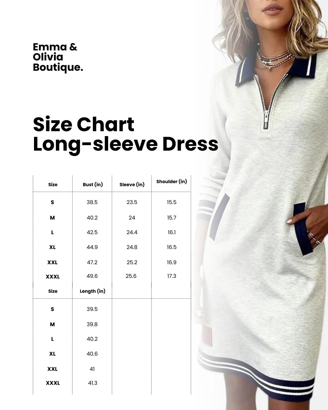 Women's knit midi dress with zip-front collared long-sleeve striped trim
