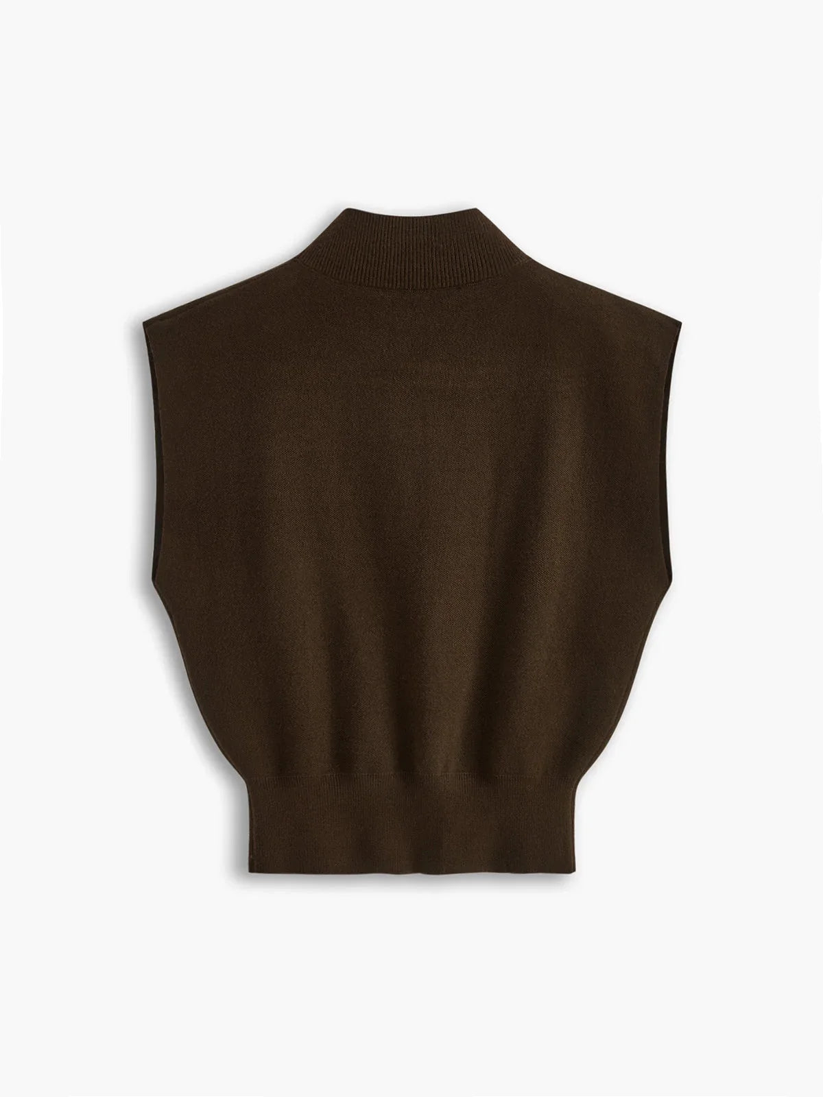 Women's knit padded-shoulder top with mock-neck and cap-sleeves