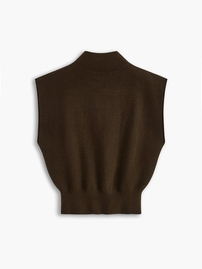 Women's knit padded-shoulder top with mock-neck and cap-sleeves
