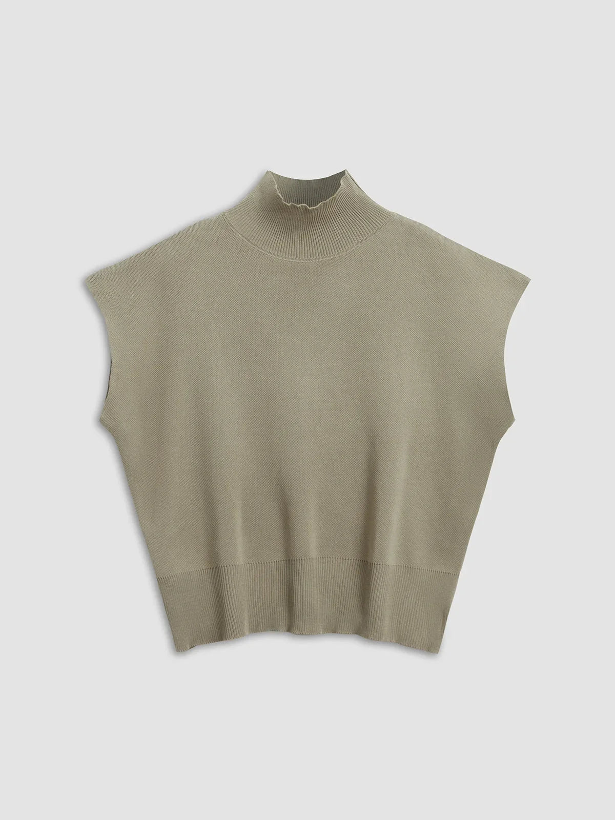 Women's knit padded-shoulder top with mock-neck and cap-sleeves