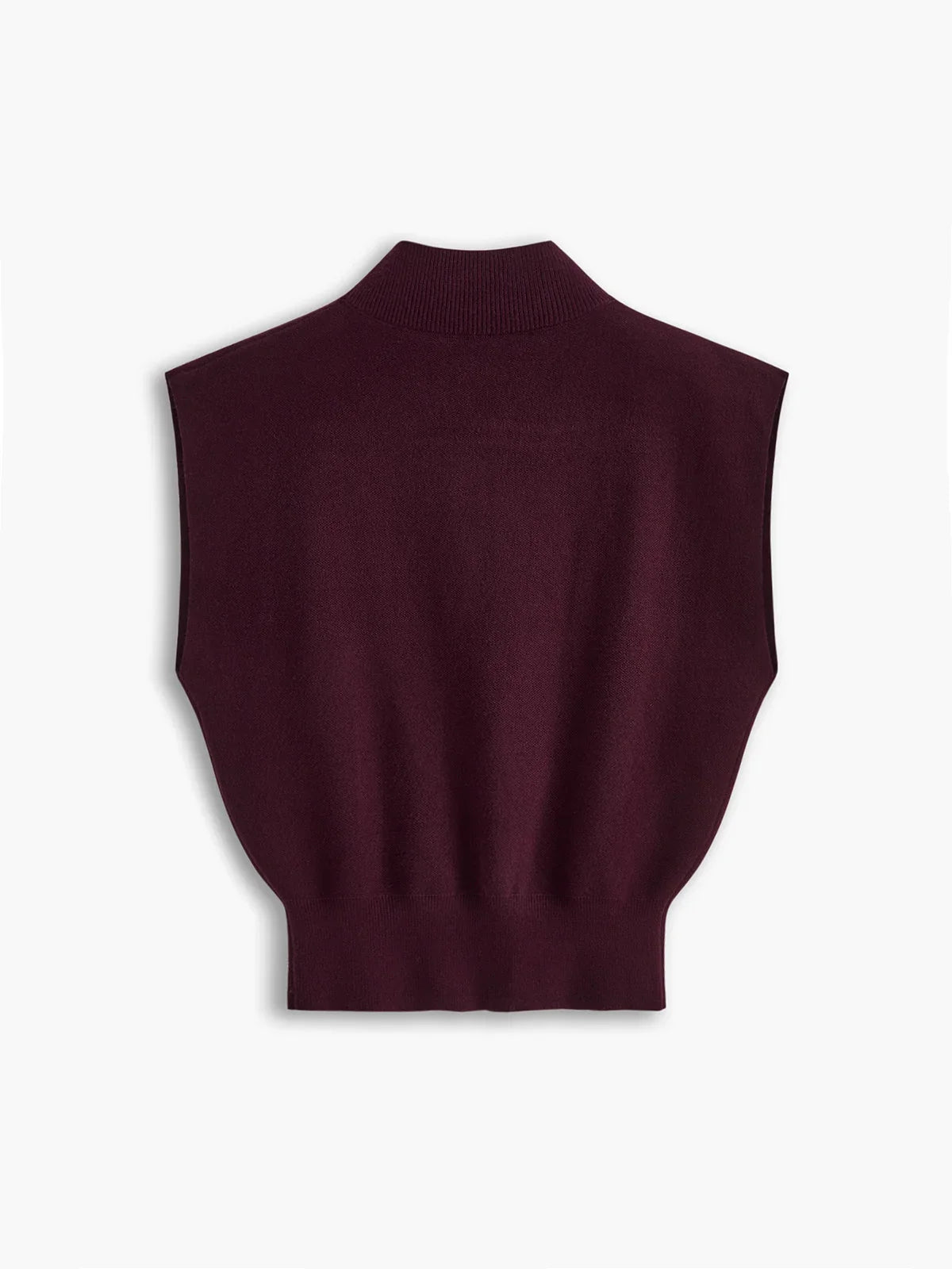 Women's knit padded-shoulder top with mock-neck and cap-sleeves