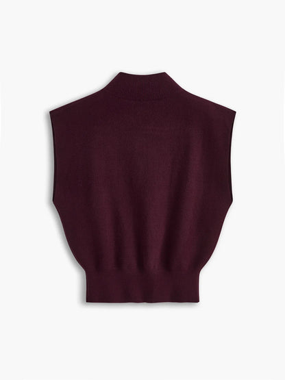 Women's knit padded-shoulder top with mock-neck and cap-sleeves