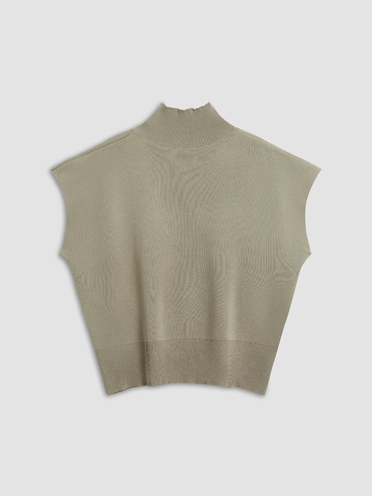 Women's knit padded-shoulder top with mock-neck and cap-sleeves