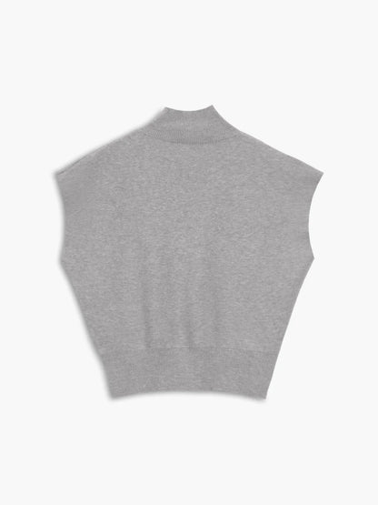Women's knit padded-shoulder top with mock-neck and cap-sleeves