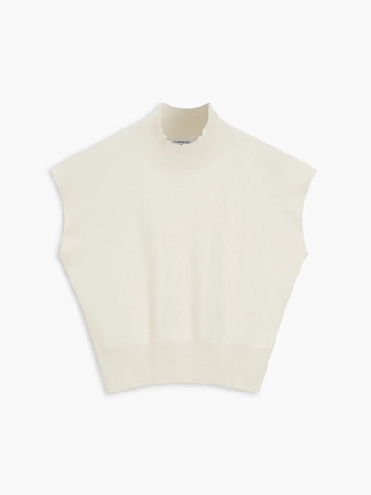 Women's knit padded-shoulder top with mock-neck and cap-sleeves – Off-White