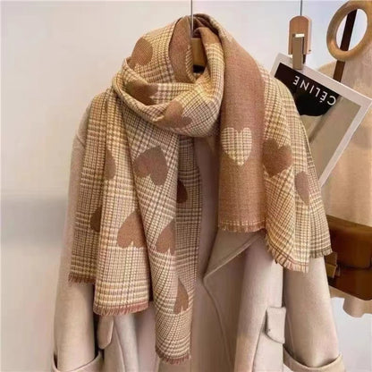 Women's knit plaid mickey mouse scarf with fringed ends – Big Heart Khaki