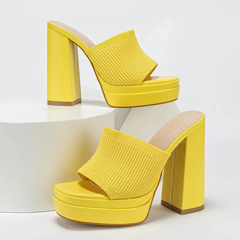 Women's knit platform sandals with open-toe chunky-heel