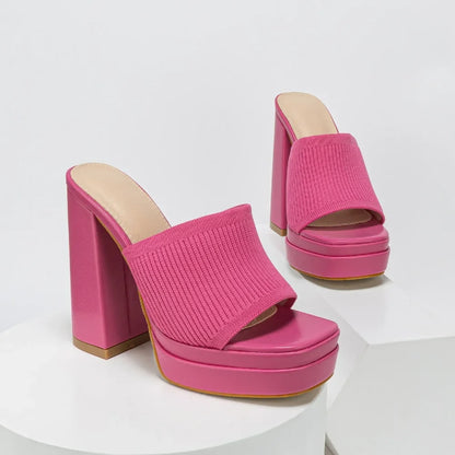 Women's knit platform sandals with open-toe chunky-heel