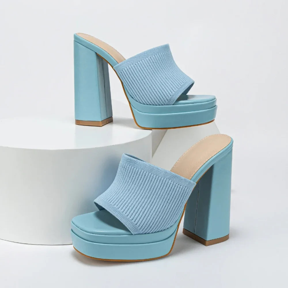Women's knit platform sandals with open-toe chunky-heel