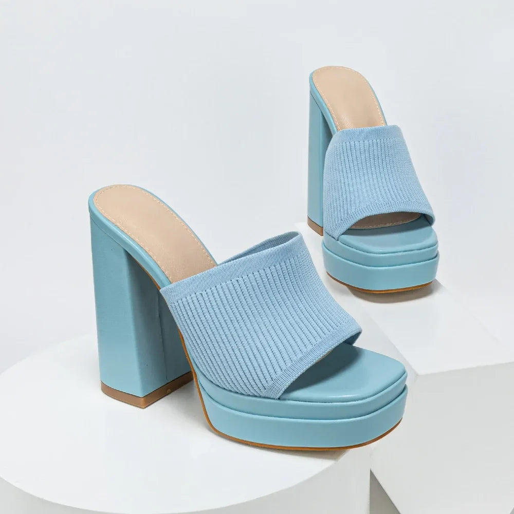 Women's knit platform sandals with open-toe chunky-heel