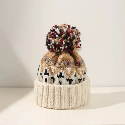 Women's knit snowflake-pattern pom-pom beanie with ribbed cuff – Off-White