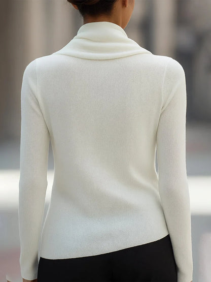 Women's knit top with draped cowl neck and long-sleeve design