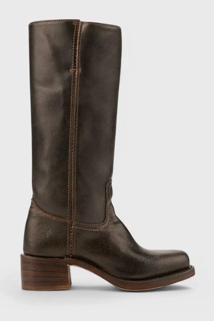 Women's leather mid-calf western-style boots with stacked-block heel