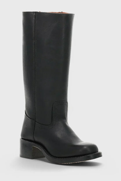 Women's leather mid-calf western-style boots with stacked-block heel