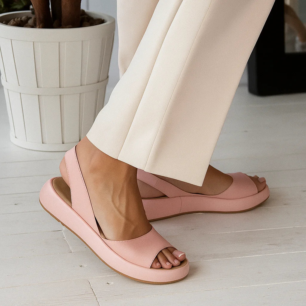 Women's leather platform slingback sandals with open-toe design