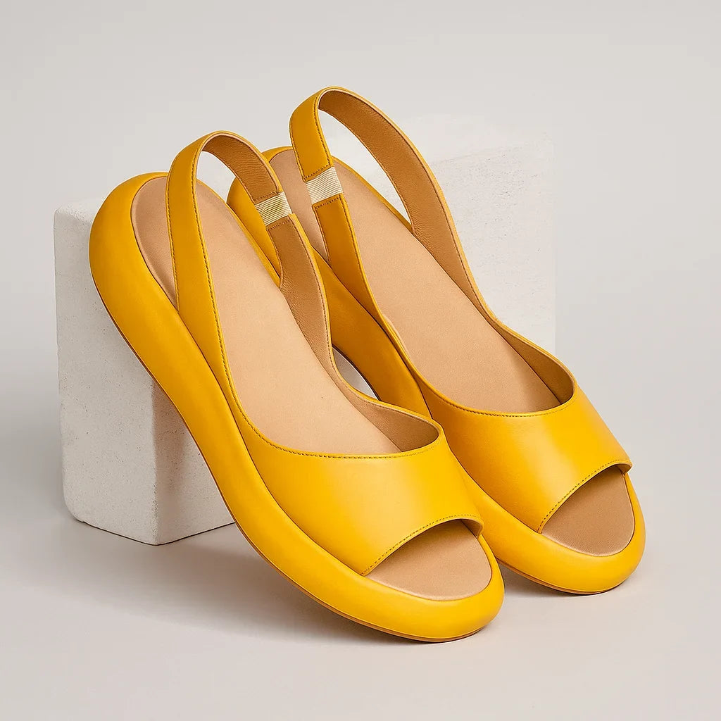 Women's leather platform slingback sandals with open-toe design