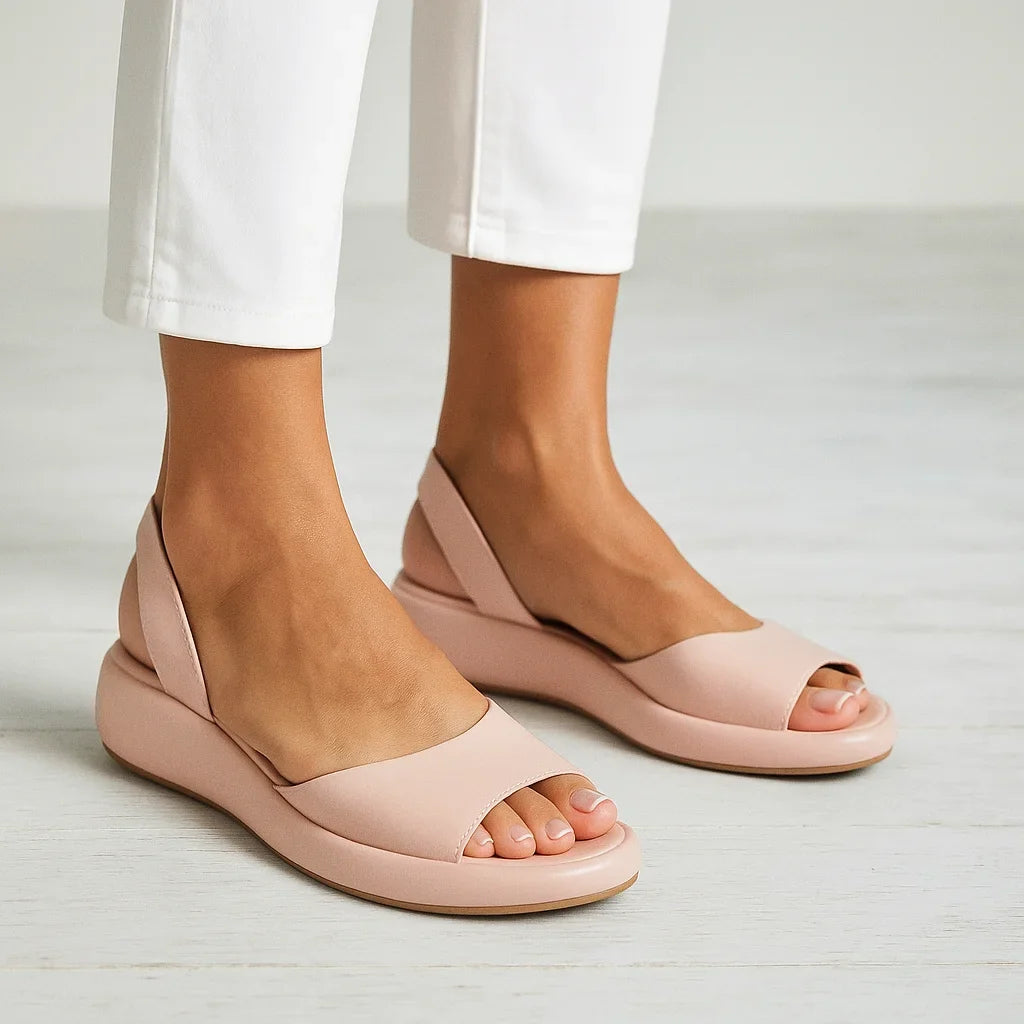 Women's leather platform slingback sandals with open-toe design – Light Pink