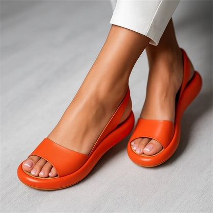 Women's leather platform slingback sandals with open-toe design – Orange