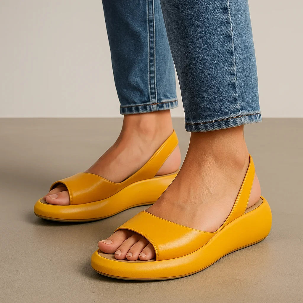 Women's leather platform slingback sandals with open-toe design – Yellow