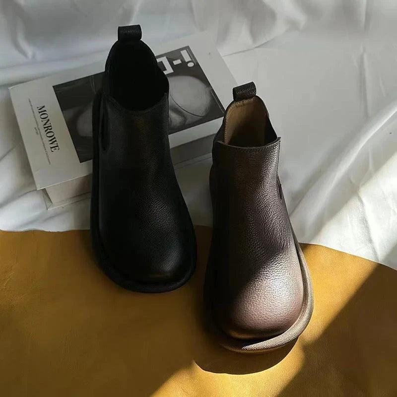 Women's leather slip-on Chelsea ankle boots with round toe