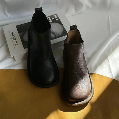 Women's leather slip-on Chelsea ankle boots with round toe