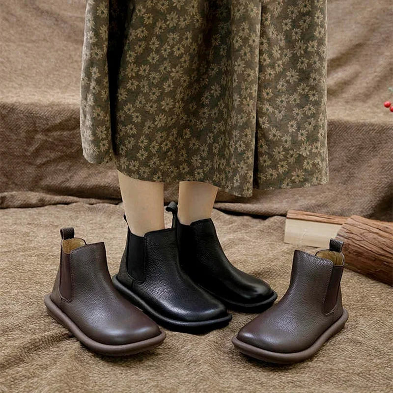 Women's leather slip-on Chelsea ankle boots with round toe