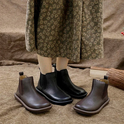 Women's leather slip-on Chelsea ankle boots with round toe