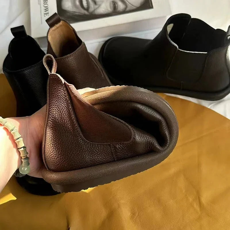 Women's leather slip-on Chelsea ankle boots with round toe