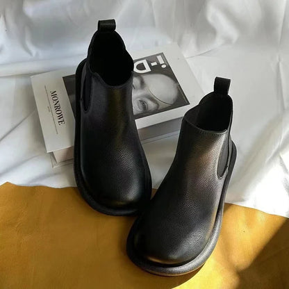 Women's leather slip-on Chelsea ankle boots with round toe