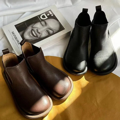 Women's leather slip-on Chelsea ankle boots with round toe