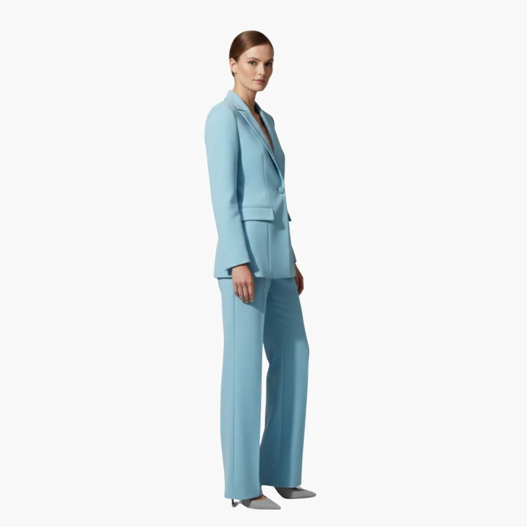 Women's casual denim jacket style blazer and trousers suit set