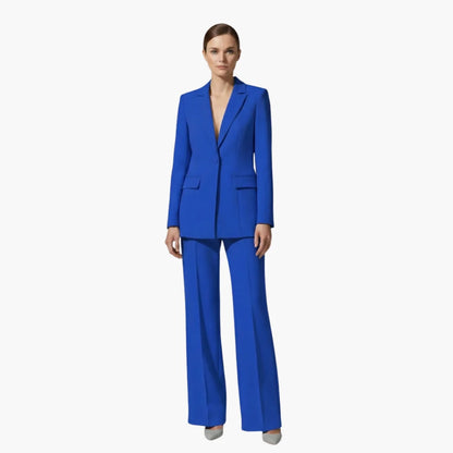 Women's casual denim jacket style blazer and trousers suit set – Blue