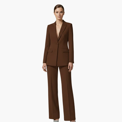 Women's casual denim jacket style blazer and trousers suit set – Brown