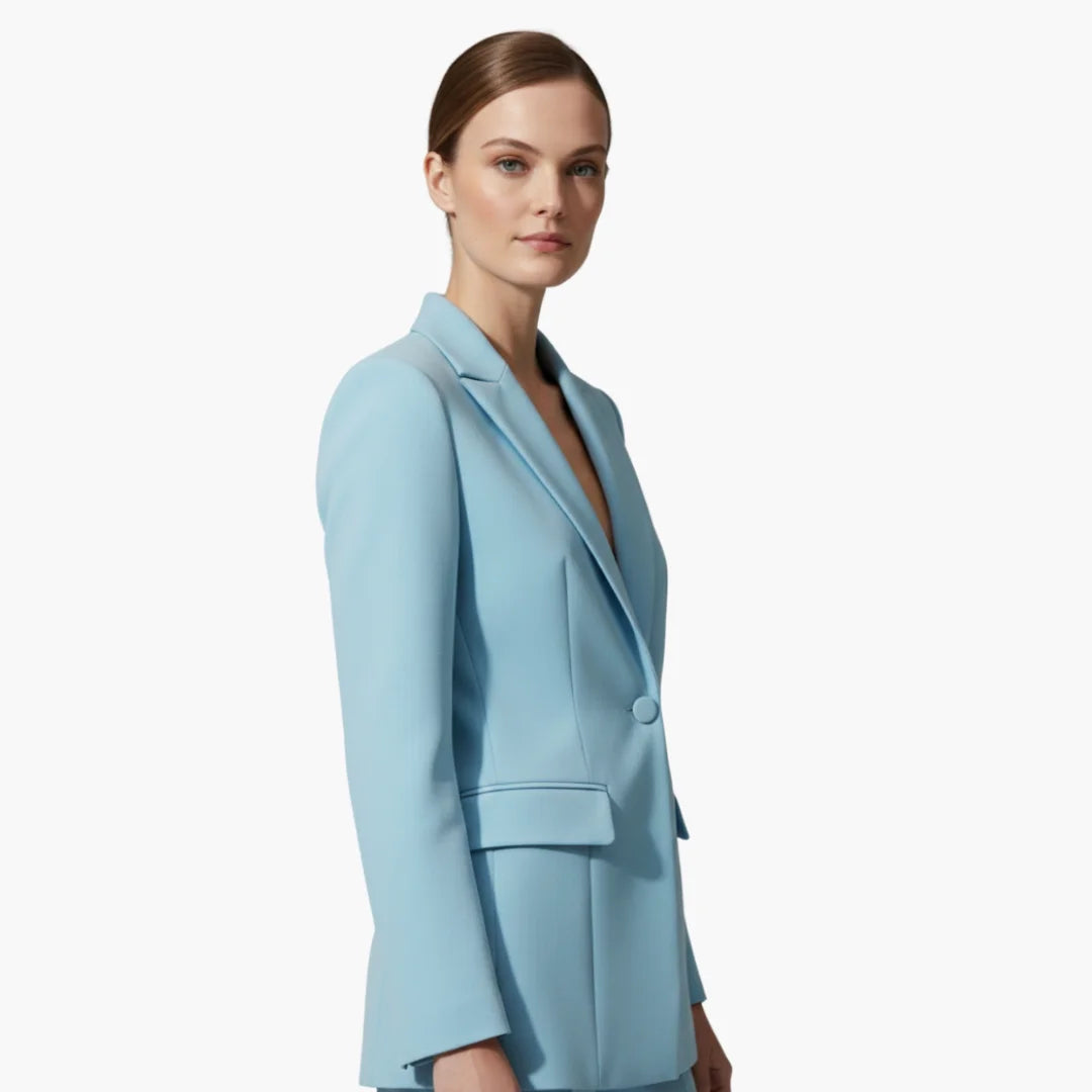 Women's casual denim jacket style blazer and trousers suit set